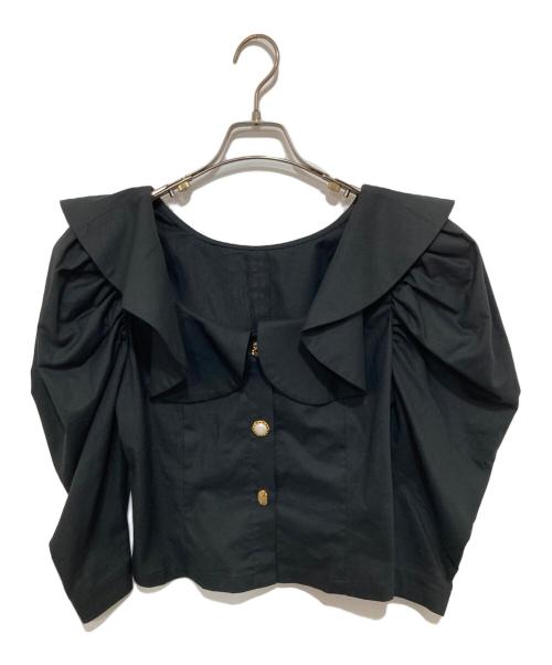 cygne（シーニュ）cygne (シーニュ) ビッグカラー パワーショルダーブラウス ブラック サイズ:1の古着・服飾アイテム