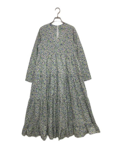 OBLI（オブリ）OBLI (オブリ) Vネックフラワーティアードワンピース 2 グリーンの古着・服飾アイテム