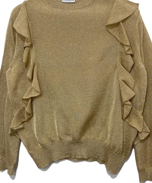 STRASBURGO（ストラスブルゴ）STRASBURGO (ストラスブルゴ) フリル付クルーネックプルオーバー ゴールド サイズ:38の古着・服飾アイテム