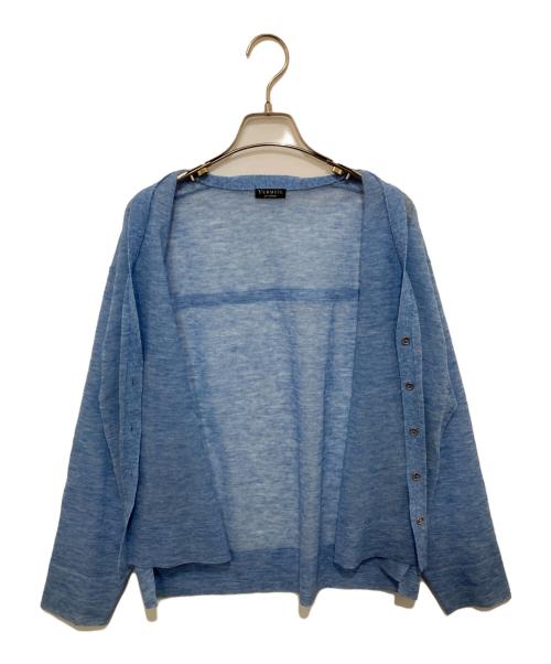 VERMEIL par iena（ヴェルメイユ パー イエナ）VERMEIL par iena (ヴェルメイユ パー イエナ) シアーラミーニットVカーディガン ブルー サイズ:記載無しの古着・服飾アイテム