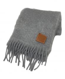 LOEWE（ロエベ）の古着「モヘアウールレザーパッチロゴマフラー　A-2800 3861」｜グレー