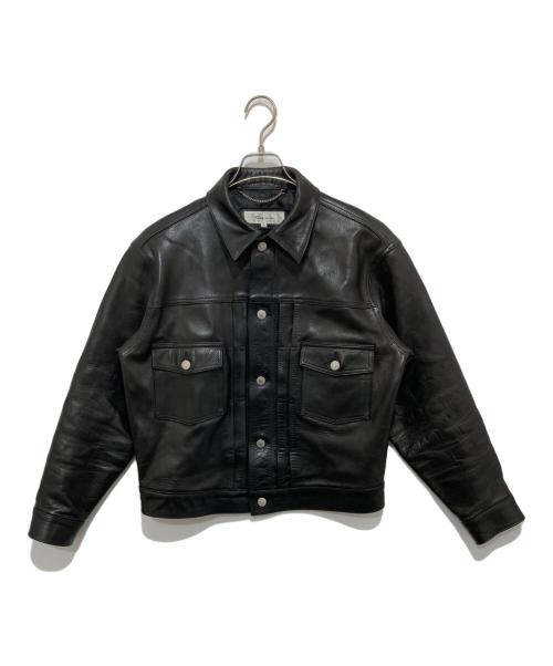 time in on（タイムイズオン）time in on (タイムイズオン) LEATHER TRUCKER JACKET ブラック サイズ:1の古着・服飾アイテム