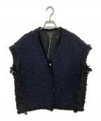 DRAWERドゥロワー）の古着「フリンジトリムツイードブラウス」｜ネイビー