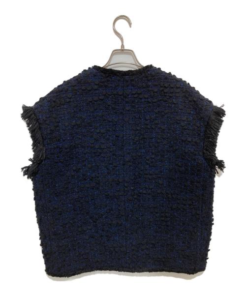 DRAWER（ドゥロワー）Drawer (ドゥロワー) フリンジトリムツイードブラウス ネイビー サイズ:38の古着・服飾アイテム