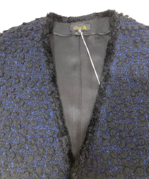 DRAWER（ドゥロワー）Drawer (ドゥロワー) フリンジトリムツイードブラウス ネイビー サイズ:38の古着・服飾アイテム