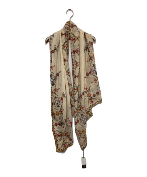 FALIERO SARTI（ファリエロサルティ）Faliero Sarti (ファリエロサルティ) 刺繍大判ストール ベージュの古着・服飾アイテム