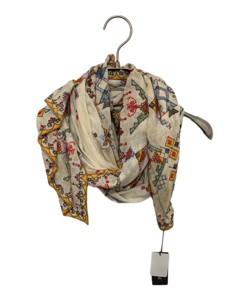 FALIERO SARTI（ファリエロサルティ）Faliero Sarti (ファリエロサルティ) 刺繍大判ストール ベージュの古着・服飾アイテム