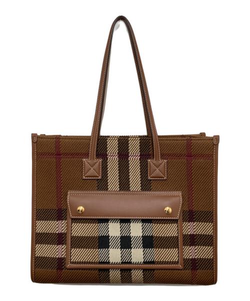 BURBERRY（バーバリー）BURBERRY (バーバリー) チェックニットトートバッグ ブラウンの古着・服飾アイテム
