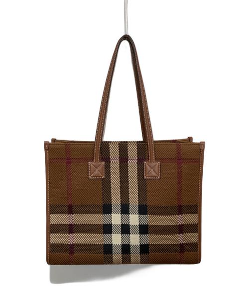BURBERRY（バーバリー）BURBERRY (バーバリー) チェックニットトートバッグ ブラウンの古着・服飾アイテム