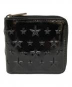JIMMY CHOOジミーチュウ）の古着「エンボスドスターファブリッククラウンドジップウォレット」｜ブラック