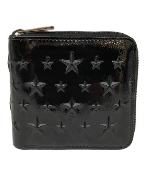 JIMMY CHOO（ジミーチュウ）JIMMY CHOO (ジミーチュウ) エンボスドスターファブリッククラウンドジップウォレット ブラックの古着・服飾アイテム