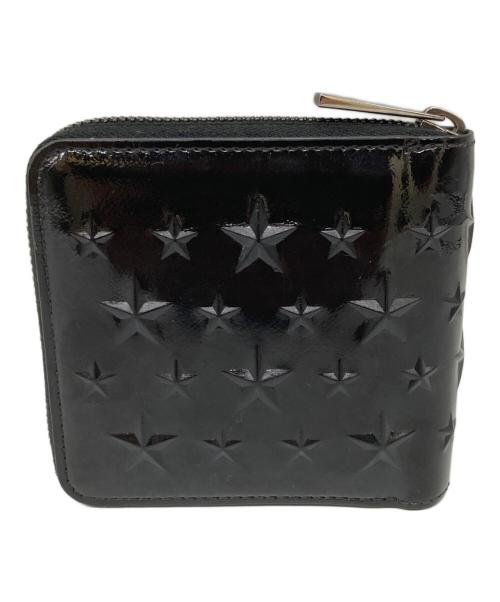 JIMMY CHOO（ジミーチュウ）JIMMY CHOO (ジミーチュウ) エンボスドスターファブリッククラウンドジップウォレット ブラックの古着・服飾アイテム
