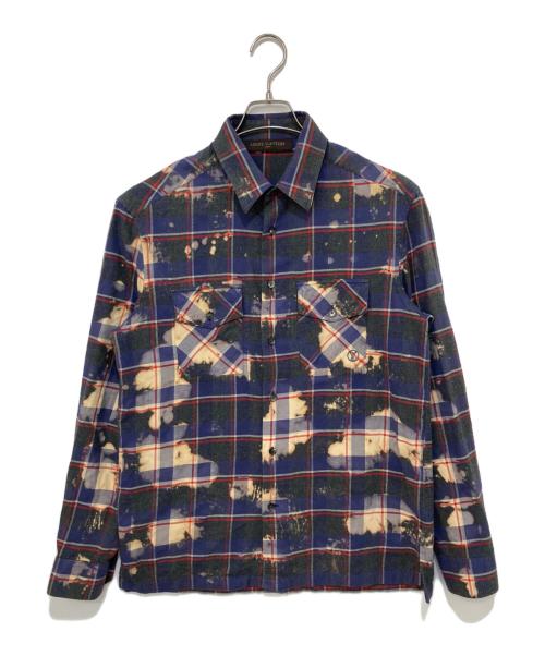 LOUIS VUITTON（ルイ ヴィトン）LOUIS VUITTON (ルイ ヴィトン) ブリーチ加工チェックシャツ ネイビー サイズ:Sの古着・服飾アイテム