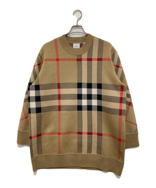 BURBERRY LONDON（バーバリーロンドン）BURBERRY LONDON (バーバリーロンドン) CHECK TECHNICAL WOOL JACQUARD SWEATER ブラウン サイズ:Mの古着・服飾アイテム
