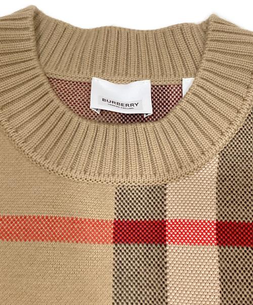 BURBERRY LONDON（バーバリーロンドン）BURBERRY LONDON (バーバリーロンドン) CHECK TECHNICAL WOOL JACQUARD SWEATER ブラウン サイズ:Mの古着・服飾アイテム