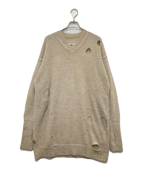 MM6 Maison Margiela（エムエムシックスメゾンマルジェラ）MM6 Maison Margiela (エムエムシックスメゾンマルジェラ) V NECK Damage Kint Sweater ベージュ サイズ:Sの古着・服飾アイテム
