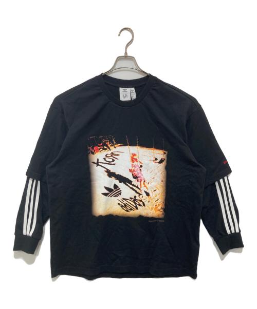 adidas（アディダス）adidas (アディダス) KORN (コーン) アルバムフォト レイヤード ロンT ブラック サイズ:XLの古着・服飾アイテム