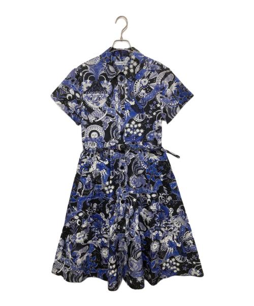 Christian Dior（クリスチャン ディオール）Christian Dior (クリスチャン ディオール) Blue Celestial Print Poplin Belted Midi Dress ブルー サイズ:38の古着・服飾アイテム