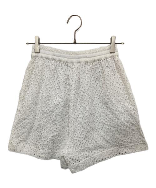 MIU MIU（ミュウミュウ）MIU MIU (ミュウミュウ) ロゴパッチルーズフィットポプリンショーツ ホワイト サイズ:38の古着・服飾アイテム