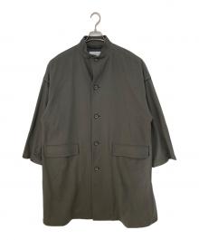 TOMORROW LAND（トゥモローランド）の古着「Super170’sウール リバーメルトン ステンカラーコート　63-09-15-09101」｜オリーブ