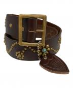 htcエイチティーシー）の古着「フラワースタッズレザーベルト」｜ブラウン