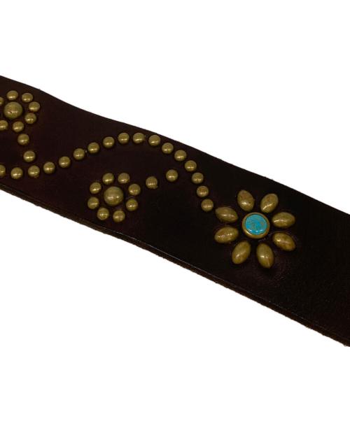 htc（エイチティーシー）HTC (エイチティーシー) フラワースタッズレザーベルト ブラウン サイズ:34の古着・服飾アイテム
