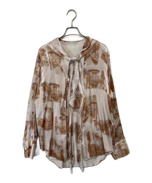 LE CIEL BLEU（ルシェルブルー）LE CIEL BLEU (ルシェルブルー) Landscape Print Blouse（ランドスケーププリントブラウス） ホワイト サイズ:36の古着・服飾アイテム