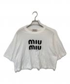 MIU MIUミュウミュウ）の古着「クロップドロゴTシャツ　MJN445 S231 12LZ」｜ホワイト