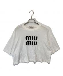 MIU MIU（ミュウミュウ）の古着「クロップドロゴTシャツ　MJN445 S231 12LZ」｜ホワイト