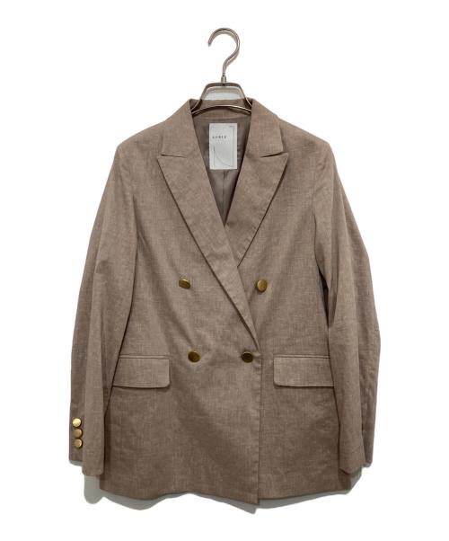 Noble（ノーブル）Noble (ノーブル) 麻ストレッチピークドラペルダブルジャケット ブラウン サイズ:36の古着・服飾アイテム