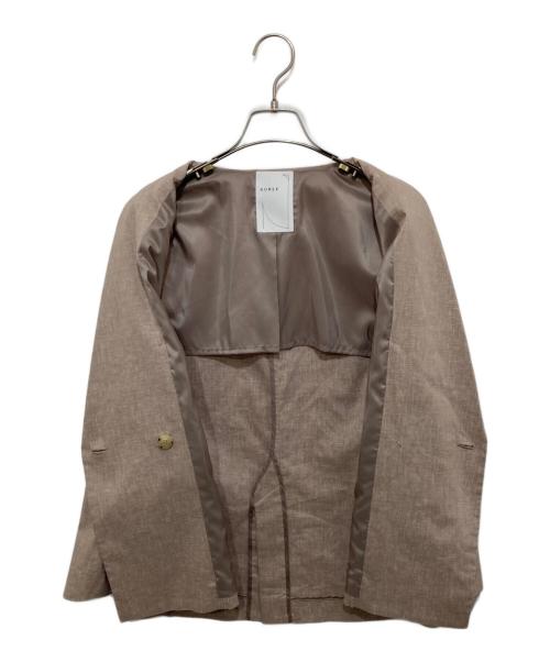 Noble（ノーブル）Noble (ノーブル) 麻ストレッチピークドラペルダブルジャケット ブラウン サイズ:36の古着・服飾アイテム