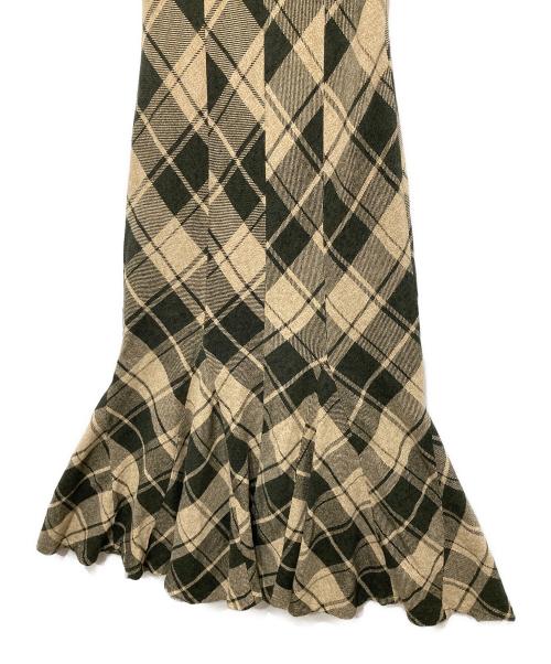 Rosarymoon（ロザリームーン）ROSARYMOON (ロザリームーン) Bias Check Panel Dress ブラウン サイズ:Fの古着・服飾アイテム