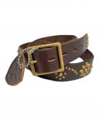 htcエイチティーシー）の古着「フラワースタッズレザーベルト」｜ブラウン