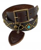 htcエイチティーシー）の古着「ターコイズ/フラワースタッズレザーベルト」｜ブラウン