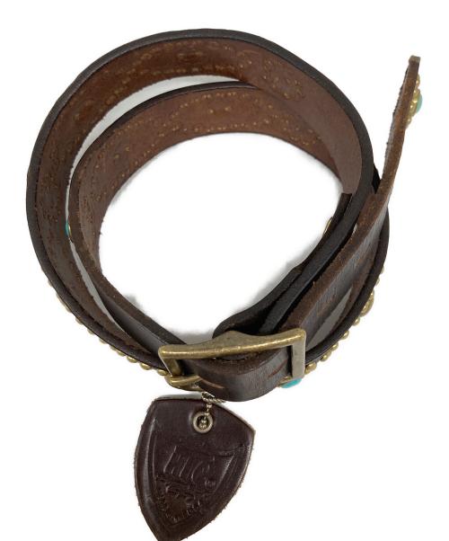 htc（エイチティーシー）htc (エイチティーシー) ターコイズ/フラワースタッズレザーベルト ブラウン サイズ:34の古着・服飾アイテム