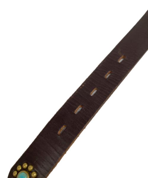 htc（エイチティーシー）htc (エイチティーシー) ターコイズ/フラワースタッズレザーベルト ブラウン サイズ:34の古着・服飾アイテム