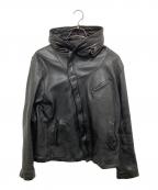 GLAMグラム）の古着「フーデットレザージャケット」｜ブラック