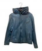 glambグラム）の古着「フーデットライダースジャケット」｜ブルー