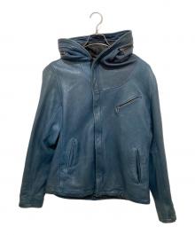 glamb（グラム）の古着「フーデットライダースジャケット」｜ブルー