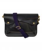 BEERBELLYビアベリー）の古着「ダブルフラップレザーショルダーバッグ」｜ブラック