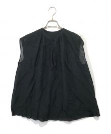 DRAWER（ドゥロワー）の古着「ギャザーノースリーブリネンブラウス　GATHER LINEN BLOUSE 6521-299-0892」｜ブラック