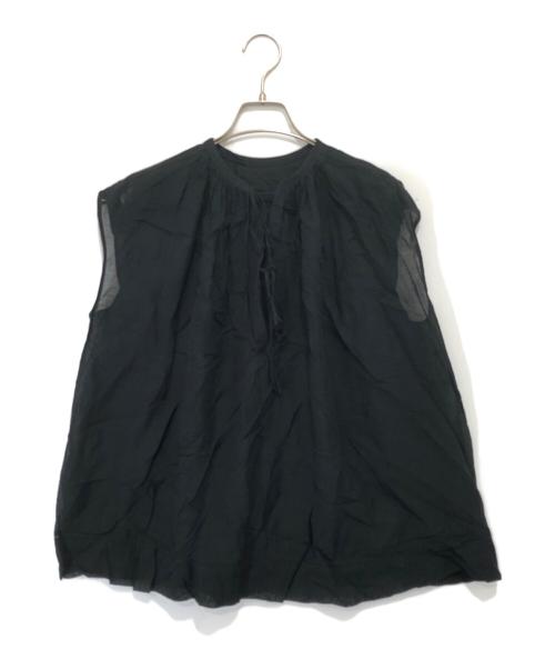 DRAWER（ドゥロワー）DRAWER (ドゥロワー) ギャザーノースリーブリネンブラウス　GATHER LINEN BLOUSE 6521-299-0892 ブラック サイズ:38の古着・服飾アイテム