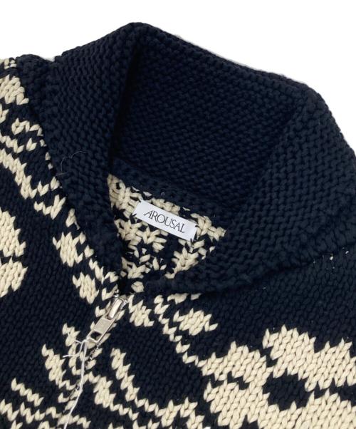 AROUSAL（アローサル）AROUSAL (アローサル) ジップカーディガン  COWICHAN CARDIGA  23FW-ASL-KT03 ブラック サイズ:Lの古着・服飾アイテム