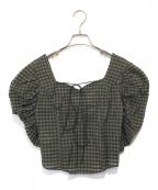 Ameriアメリ）の古着「CHECK PUFF SLEEVE TOP　チェックパフスリーブトップ　0125104130620」｜グリーン