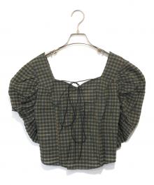Ameri（アメリ）の古着「CHECK PUFF SLEEVE TOP　チェックパフスリーブトップ　0125104130620」｜グリーン