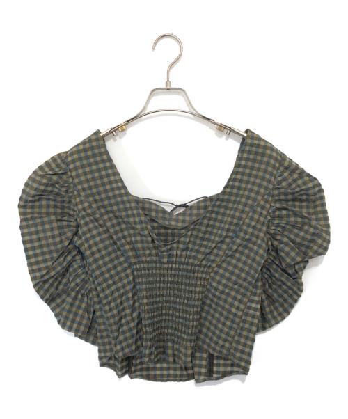 Ameri（アメリ）Ameri (アメリ) CHECK PUFF SLEEVE TOP　チェックパフスリーブトップ　0125104130620 グリーン サイズ:Sの古着・服飾アイテム