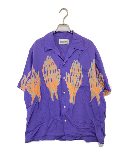 WACKO MARIA（ワコマリア）WACKO MARIA (ワコマリア) スカル プレイハンドプリント ハワイアン オープンカラーシャツ パープル サイズ:Lの古着・服飾アイテム