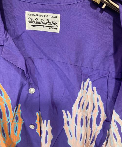 WACKO MARIA（ワコマリア）WACKO MARIA (ワコマリア) スカル プレイハンドプリント ハワイアン オープンカラーシャツ パープル サイズ:Lの古着・服飾アイテム