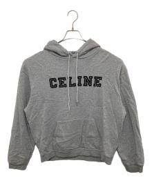 CELINE(セリーヌ)（セリーヌ）の古着「ロゴ フロッキープリント フーディ/プルオーバーパーカー/スウェットパーカー」｜グレー