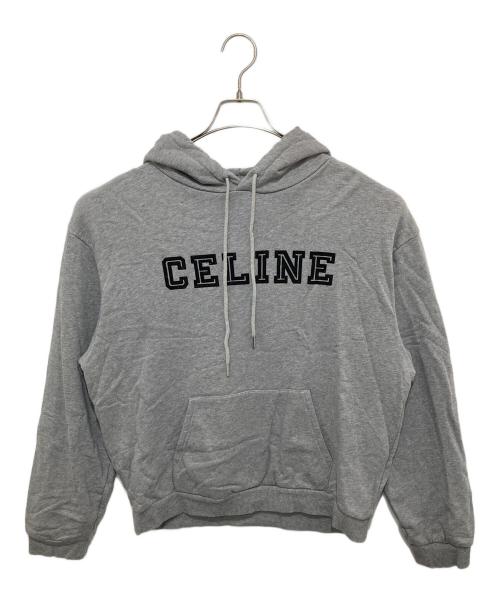 CELINE(セリーヌ)（セリーヌ）CELINE(セリーヌ) (セリーヌ) ロゴ フロッキープリント フーディ/プルオーバーパーカー/スウェットパーカー グレー サイズ:Lの古着・服飾アイテム